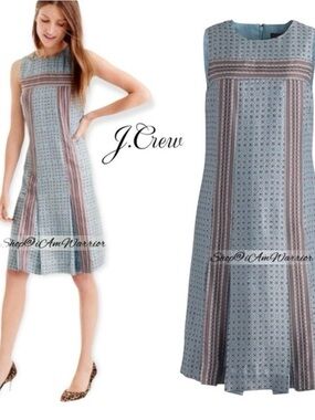 J. Crew Sleeveless Midi Dress in Blue with Taupe Stripes